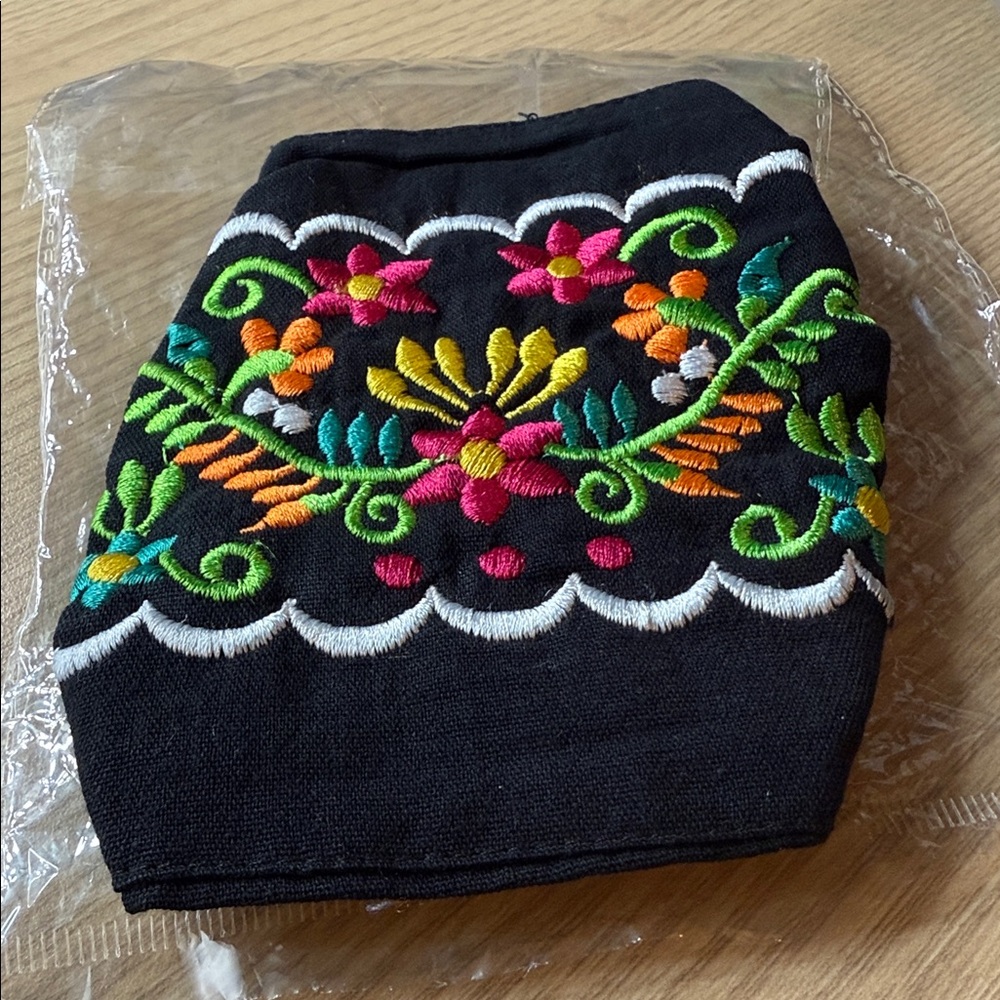 Floral Embroidered Black Face Mask